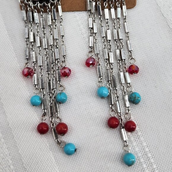 ICON Turquoise & Silver Concho Fringe Chandelier Earrings NWT - Picture 5 of 5